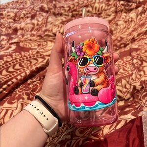 Pink Cow Tumbler with Straw